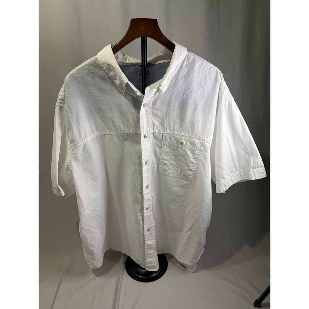 IZOD Saltwater Mens XXL White Short Sleeve Button Down Shirt 100% Cotton